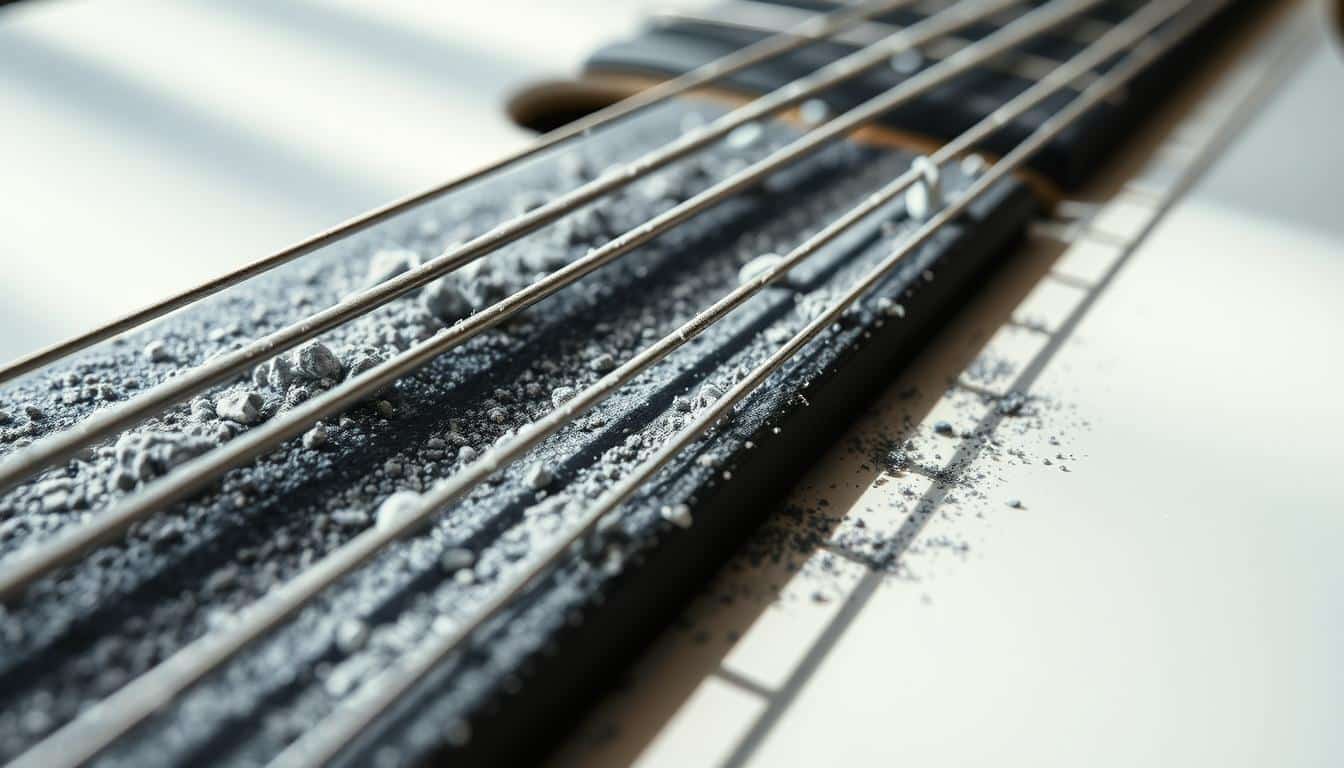 Gitarrensaiten mit Graphitpulver im Sattel leichtgängiger machen